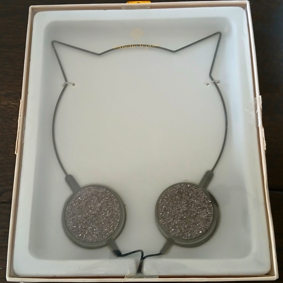 Nanette Lepore Black Glitter Cat Ear Shaped On-Ear Stereo Headphone - Picture 2 of 5